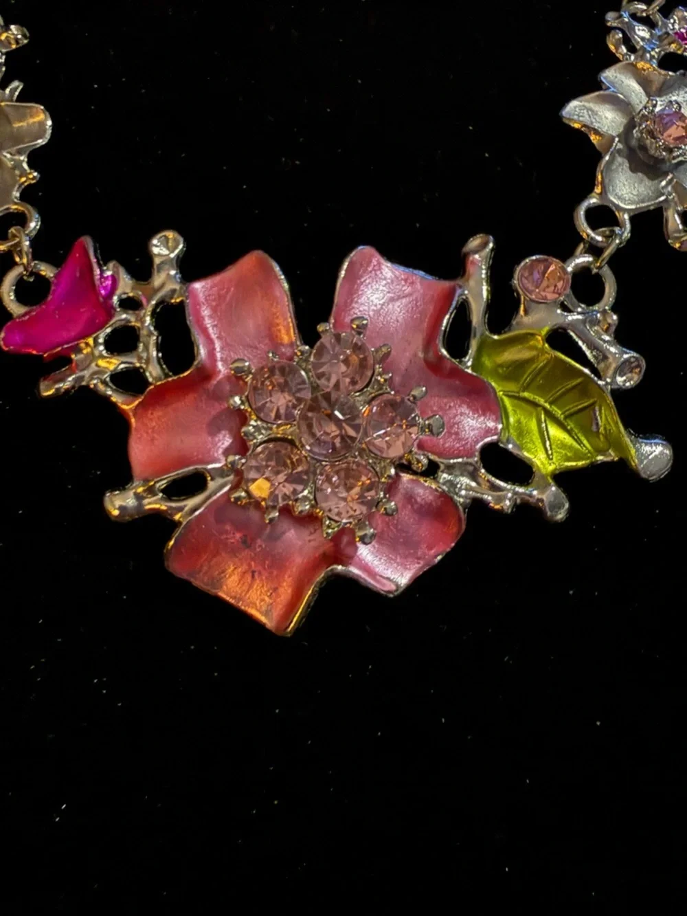 Floral Pink Statement Necklace and Earrings- Women Jewelry - Picture 2 of 7
